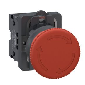 Botão Emergência Ø22mm Cogumelo Vermelho Ø40mm Girar P/ Destravar 1NF Cód. XA2AS542 – Schneider