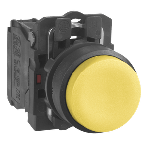 Botão De Pressão Ø22mm Plástico 1NA Amarelo Saliente Retorno Mola Cód. XB5AL51 – Schneider